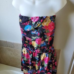 Speed Control Strapless Black Floral Dress